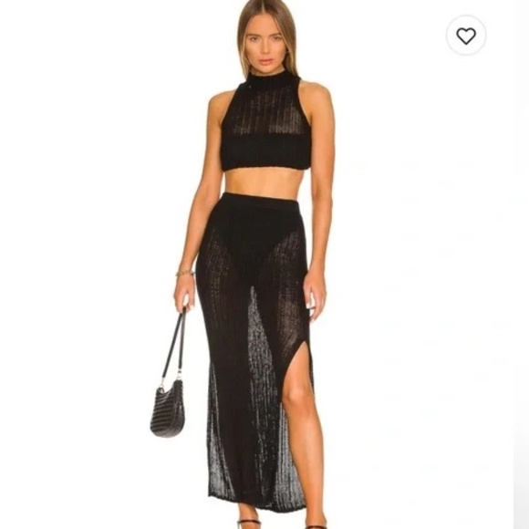 CAMILA COELHO 'Cleo'  Black Sheer Knit Maxi Skirt & Matching Top SIZES S/XS - Picture 1 of 16